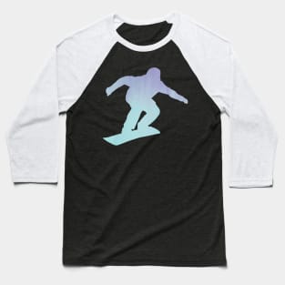 Blue Ice Snowboarder Silhouette Baseball T-Shirt